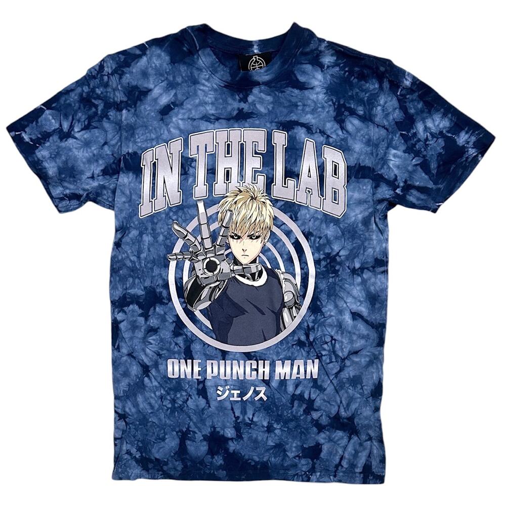 In The Lab Men's X One Punch Man Japanese Anime Blue Tie Dye Tee T-Shirt